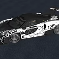 Black And White Race Car With Patterned Body 125 Number And Sleek Design