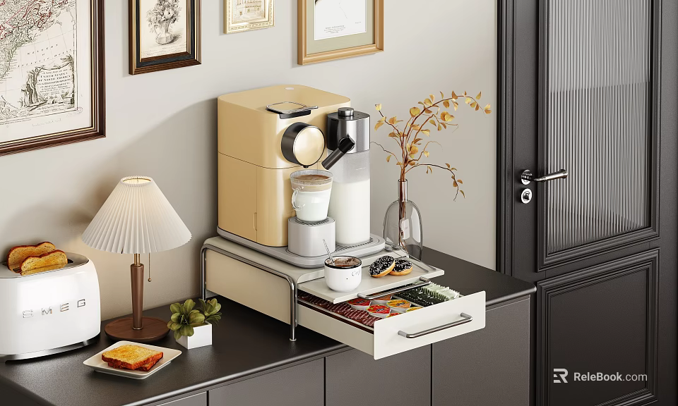 Modern Kitchen Cabinets With Pull Out Storage Appliances And Decor 3d model 