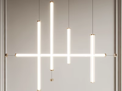 Modern Linear Chandelier With LED Tube Lights And Geometric Design Hanging In Interior 3d model