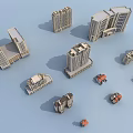 Detached Villa Models In Various Styles Displayed Among Other Building Models 3d model