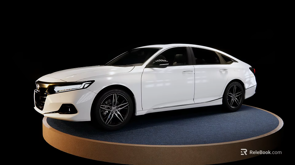 Modern White Sedan Car Featuring Sleek Exterior And Alloy Wheels On Display Stand 3d model 