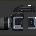 Professional 3D Rendered Digital Camera Body Featuring Detachable Lens Viewfinder And Control Buttons