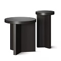 Two Dark Wood Round Side Tables With Modern Minimalist Design Structure 3d model