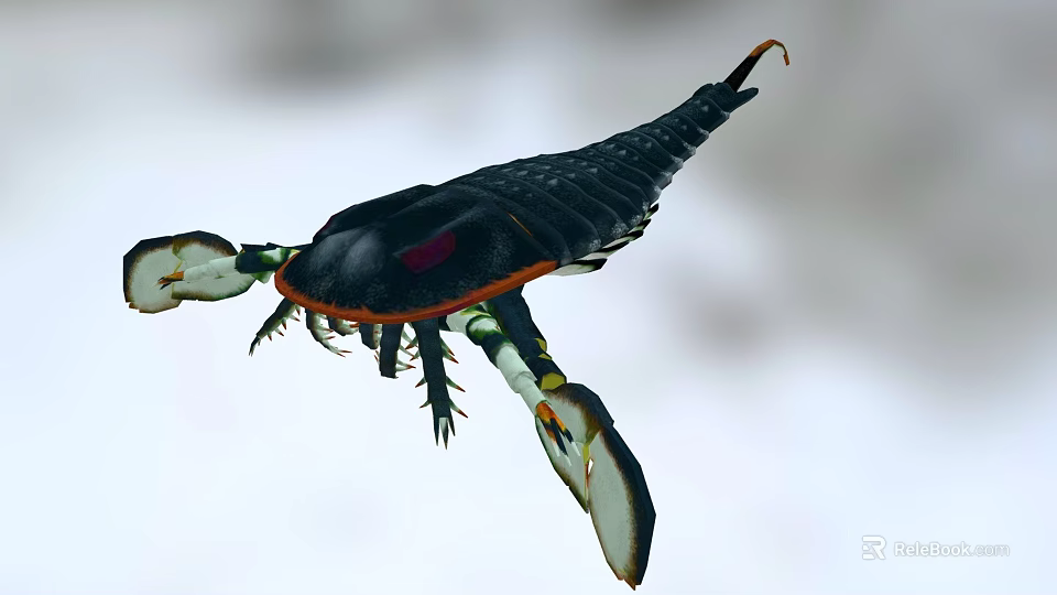 Ancient Sea Creature With Black Body Orange Markings Large Claws And Spiked Tail 3d model 