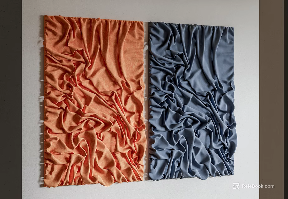Soft Orange and Blue Plush Fabrics with Wrinkled Texture Displayed Side by Side 3d model 