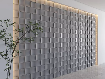 Modern Geometric Accent Wall With Lighting And Greenery 3d model