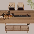 Wooden Table and Chair Set with Bench Food Tray Fruits and Bread