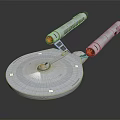 Detailed Spaceship Model With Disc Shaped Hull And Twin Orange Thrusters