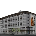 Modern Commercial Complex With Glass Curtain Walls Main Entrance Retail Spaces And Green Plaza