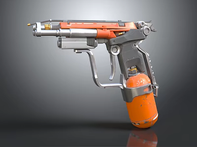 Futuristic Orange And Silver Gun With Gas Tank Modern Weapon Design 3d model