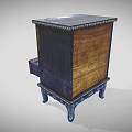 Vintage Decorative Chest of Drawers With Colorful Ornate Panels and Carved Blue Legs