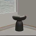 Modern Gray Side Table With Fluted Base And Books On Top By Window With Blinds 3d model