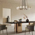 Modern Dining Table Set With Black Tabletop Gray Chairs And Pendant Chandelier