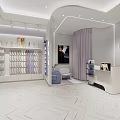 Modern Luxury Cosmetics Store Interior With White Purple Display Shelves Sofa Front Desk And LOGO