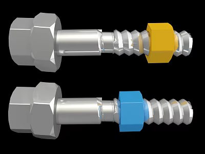 Hardware Tools Hex Head Bolts With Yellow And Blue Threaded Components 3d model