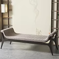 Modern Fabric Sofa Bench With Black Wooden Legs And Decorative Wall And Green Plant