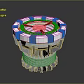 Futuristic Sci Fi Circular Device With Glowing Red Blue Panels And Metallic Base