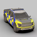 Police Truck With Blue And Yellow Checkered Design And Roof Emergency Lights