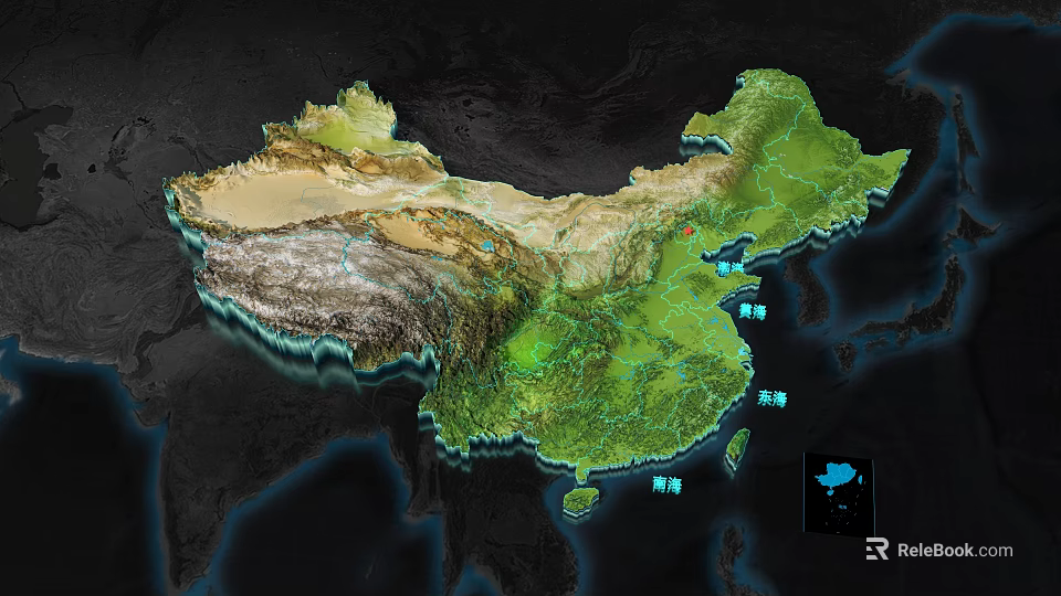 Landscape Sculpture Depicting Chinese Terrain With Mountains Rivers And Green Areas 3d model 