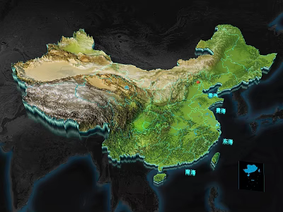 China's topographic map each province is separated fine 3d model