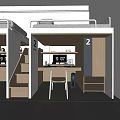 School Dormitory Room With Bunk Bed Desk Chair Clock Storage Cabinet And Adjacent Bathroom