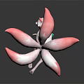 White Nine Tailed Fox Character With Pink Tails Green Collar Jumping Posture