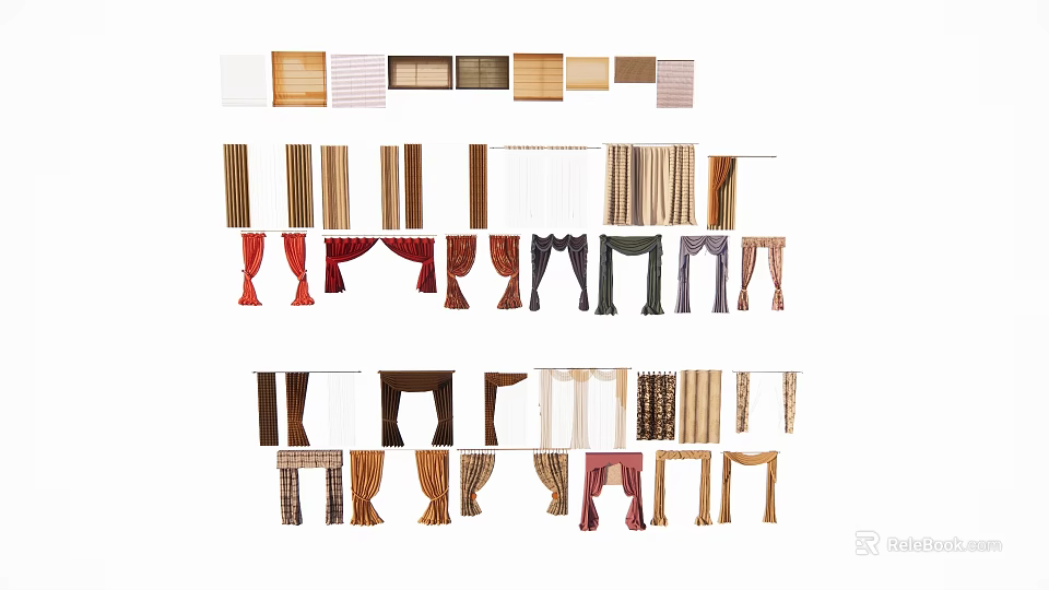 Various Curtain Styles with Different Colors and Materials for Home Decor 3d model