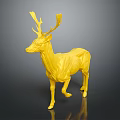Yellow Deer Sculpture With Detailed Antlers And Muscular Body On Dark Surface