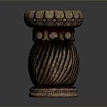 Ornate Brown Decorative Stool With Round Top Patterned Design And Spiral Base 3d model