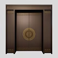 Classic Dark Brown Double Doors With Gold Circular Pattern And Traditional Motifs