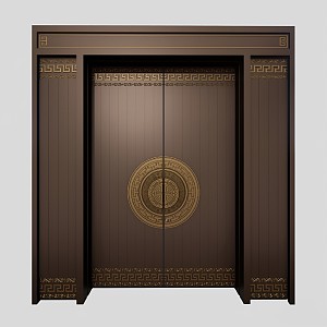 New Chinese Style Double Door Entry Door Aluminum Art Door 3d model