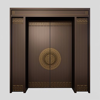 New Chinese Style Double Door Entry Door Aluminum Art Door 3d model