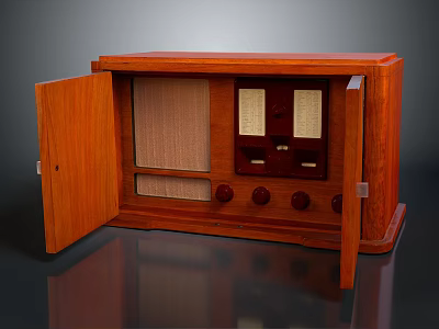 Vintage Wooden Cabinet With Open Doors Interior Storage And Decorative Knobs 3d model