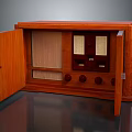 Vintage Wooden Cabinet With Open Doors Interior Storage And Decorative Knobs