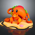Orange Shelled Creature With Big Eyes Green Decorations Cups And Pink Accents On Liquid Base
