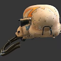 Tan Colored Helmets with Orange Lightning Patterns Special Forces Text and Breathing Tubes Displayed 3d model