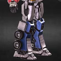 Detailed Mechanical Robot Character With Blue Helmet Red Silver Armor And Chest Logo