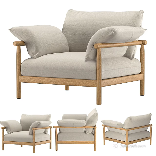 Light Colored Fabric Single Sofa With Wooden Frame And Comfortable Cushions 3d model 