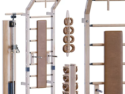 Wooden Multifunctional Fitness Equipment With Exercise Rollers Training Mat And Crossbars 3d model