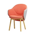 Coral Upholstered Accent Chair With Gray Armrests And Light Wooden Legs