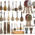 Various Traditional Chinese Musical Instruments Collection Featuring Pipa Drums And String Instruments