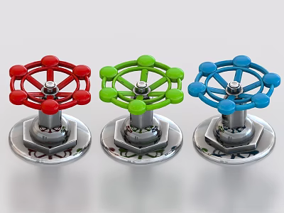Red Green Blue Industrial Equipment Control Knobs With Metal Base And Circular Design 3d model