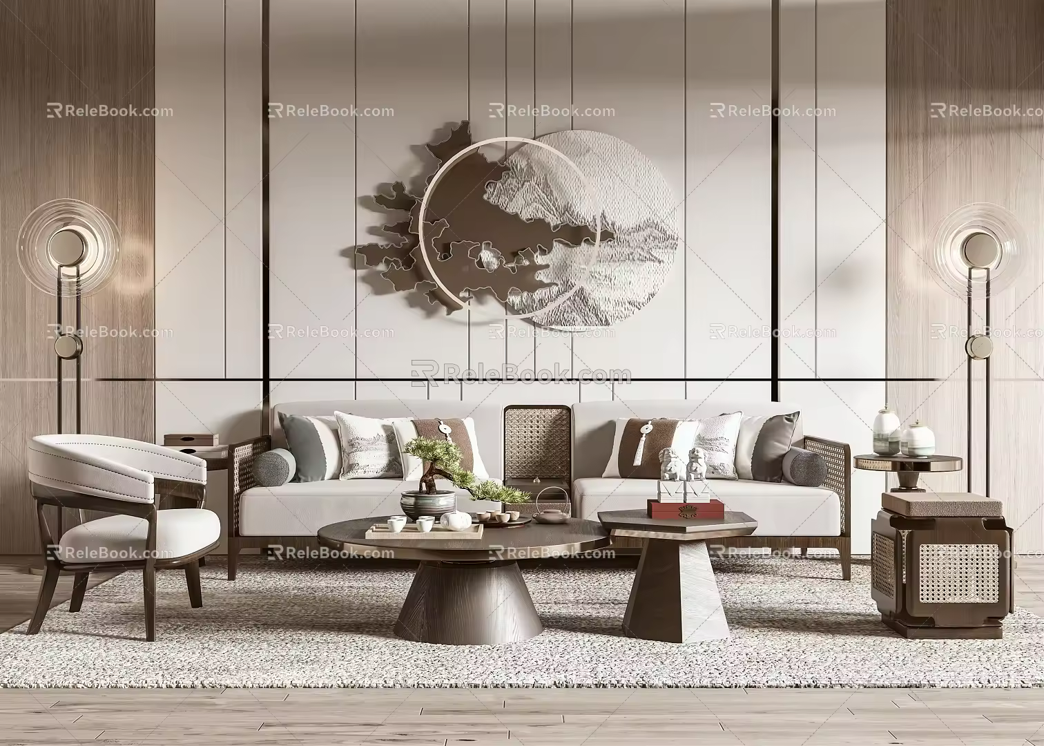 New Chinese Sofa Coffee Table Combination 3d model