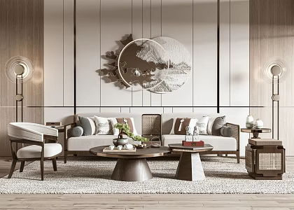 New Chinese Sofa Coffee Table Combination 3d model