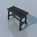 Black Wooden Bench With Slatted Surface And Light Blue Reflective Background 3d model