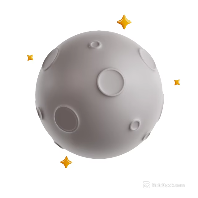 Moon Shaped Sphere and Golden Stars Decorative Ornament Set for Home Decoration 3d model 