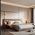 Modern Elegant Bedroom Interior With Upholstered Headboard Nightstand Lamps And Window Blinds