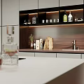 Modern Kitchen Interior Design With Wooden Backsplash Cabinets And Countertop 3d model