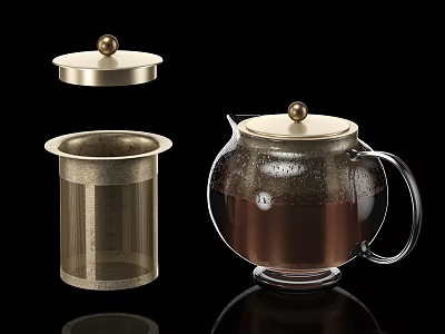 Elegant Glass Teapot With Strainer Gold Lid And Transparent Design For Tea Brewing 3d model