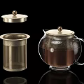 Elegant Glass Teapot With Strainer Gold Lid And Transparent Design For Tea Brewing